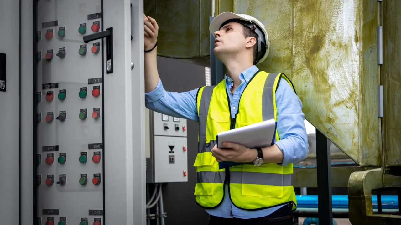 SFS 6002 electrical safety training. A man is inspecting the electric wiring.