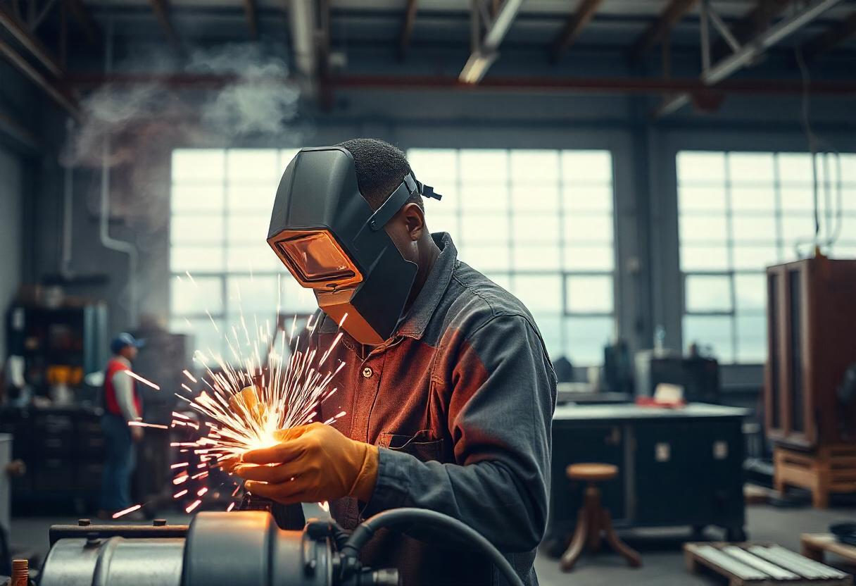 person wearing ppe and performing welding